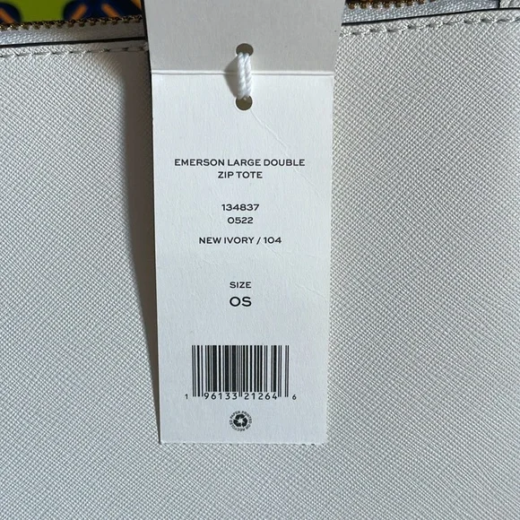 New , tory burch Emerson large double sip tote shoulder bag 134837 ivory - Picture 17 of 17